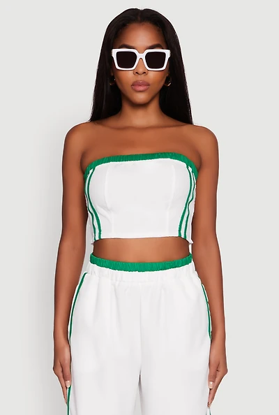Womens Varsity Stripe Crop Tube Top, White, Size S