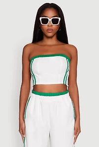 Womens Varsity Stripe Crop Tube Top, White, Size S
