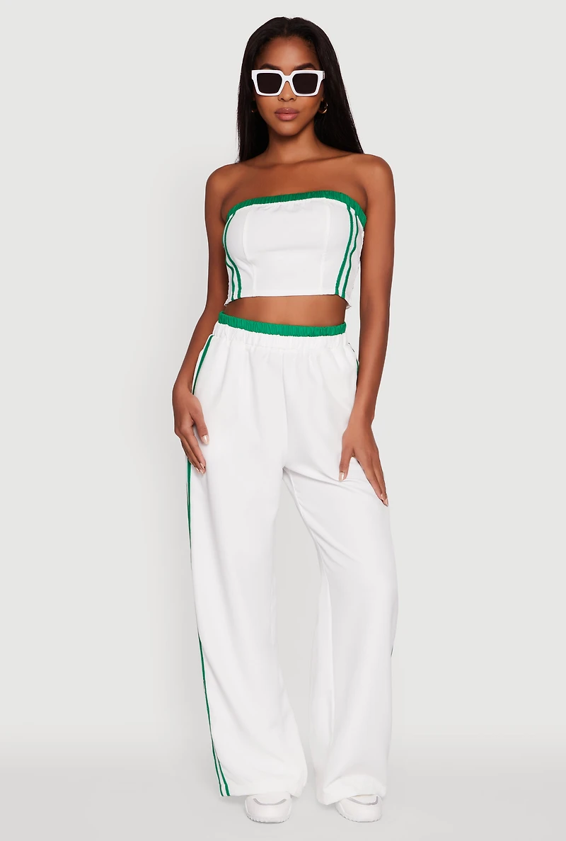 Womens Varsity Stripe Crop Tube Top, White, Size S