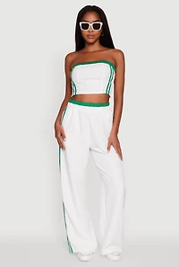 Womens Varsity Stripe Crop Tube Top, White, Size S