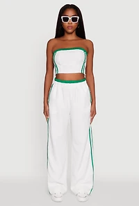 Womens Varsity Stripe Crop Tube Top, White, Size S