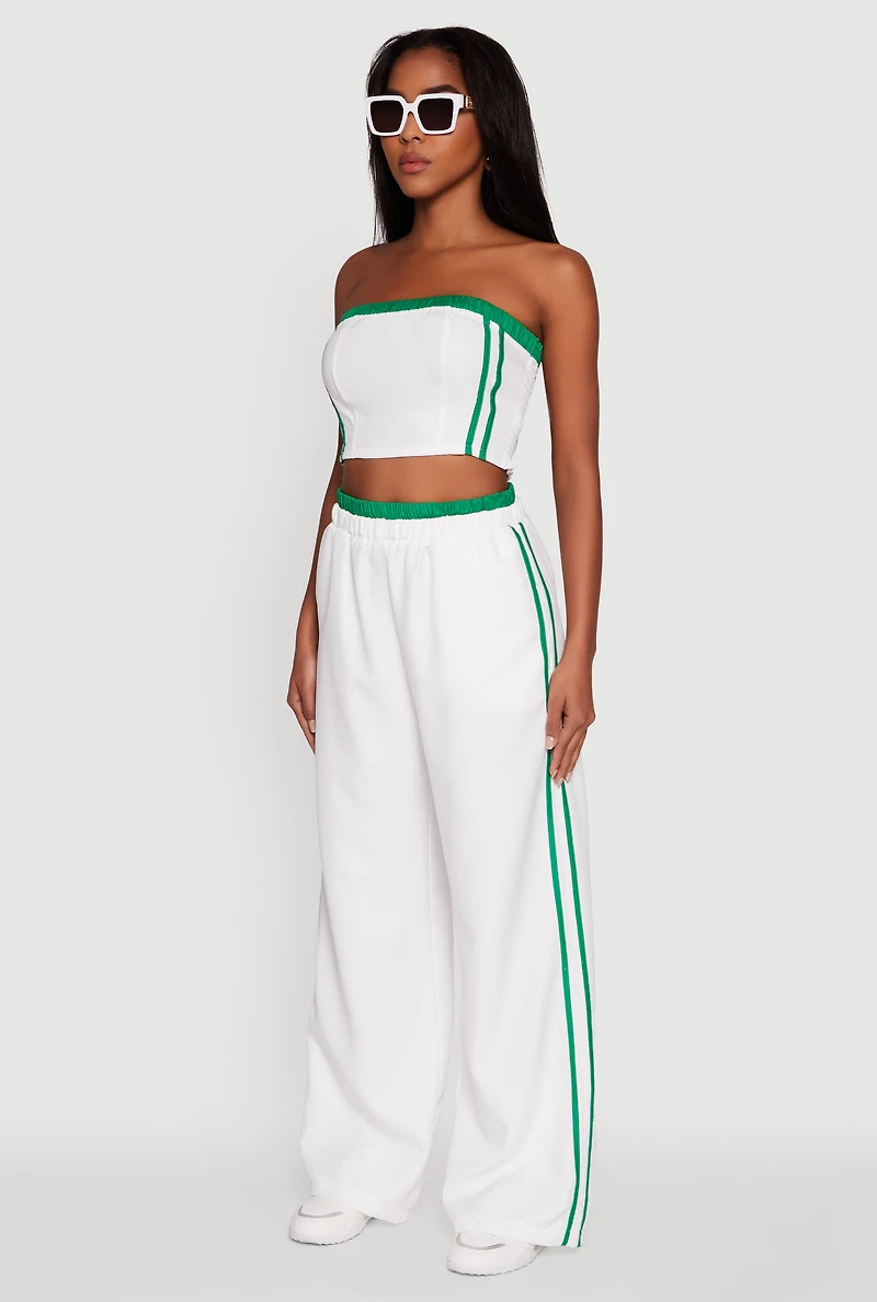 Womens Varsity Stripe Crop Tube Top, White, Size S