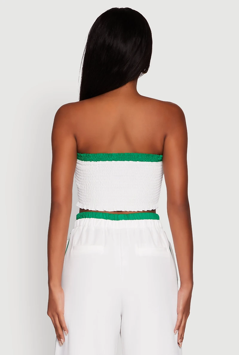 Womens Varsity Stripe Crop Tube Top, White, Size S