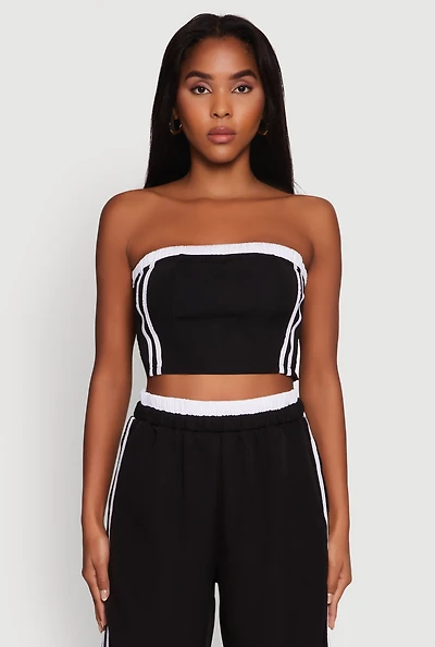 Womens Varsity Stripe Crop Tube Top, Black, Size XL