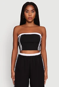 Womens Varsity Stripe Crop Tube Top, Black, Size XL