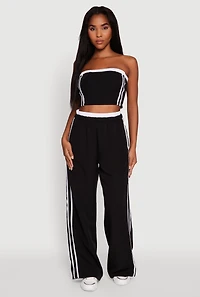 Womens Varsity Stripe Crop Tube Top, Black, Size L