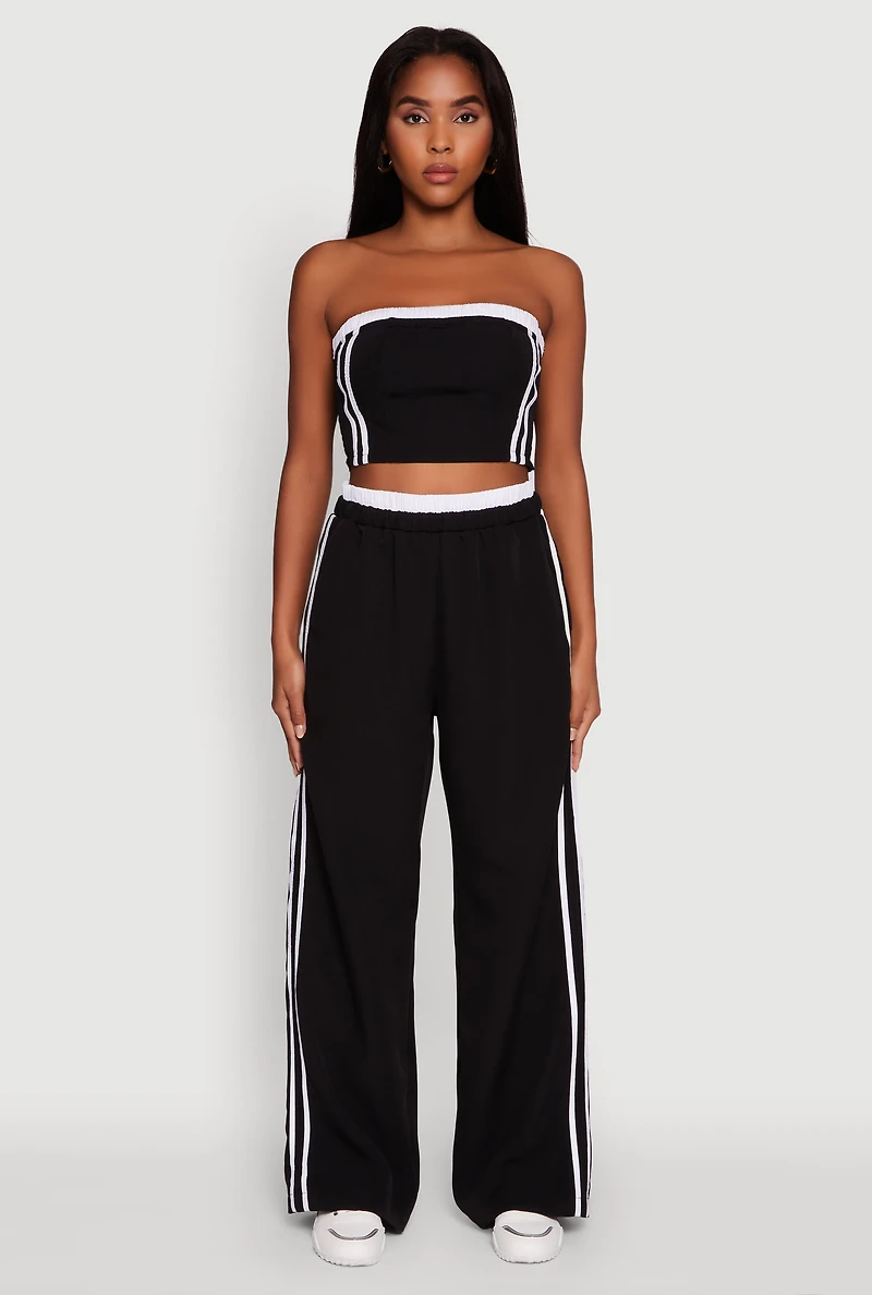 Womens Varsity Stripe Crop Tube Top, Black, Size L