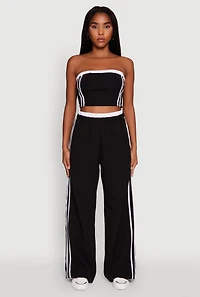 Womens Varsity Stripe Crop Tube Top, Black, Size L