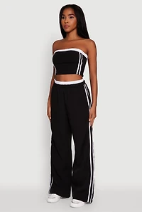 Womens Varsity Stripe Crop Tube Top, Black, Size XL