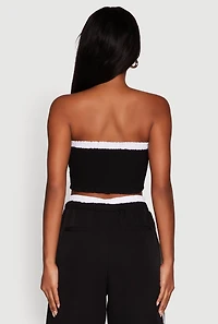 Womens Varsity Stripe Crop Tube Top, Black, Size XL