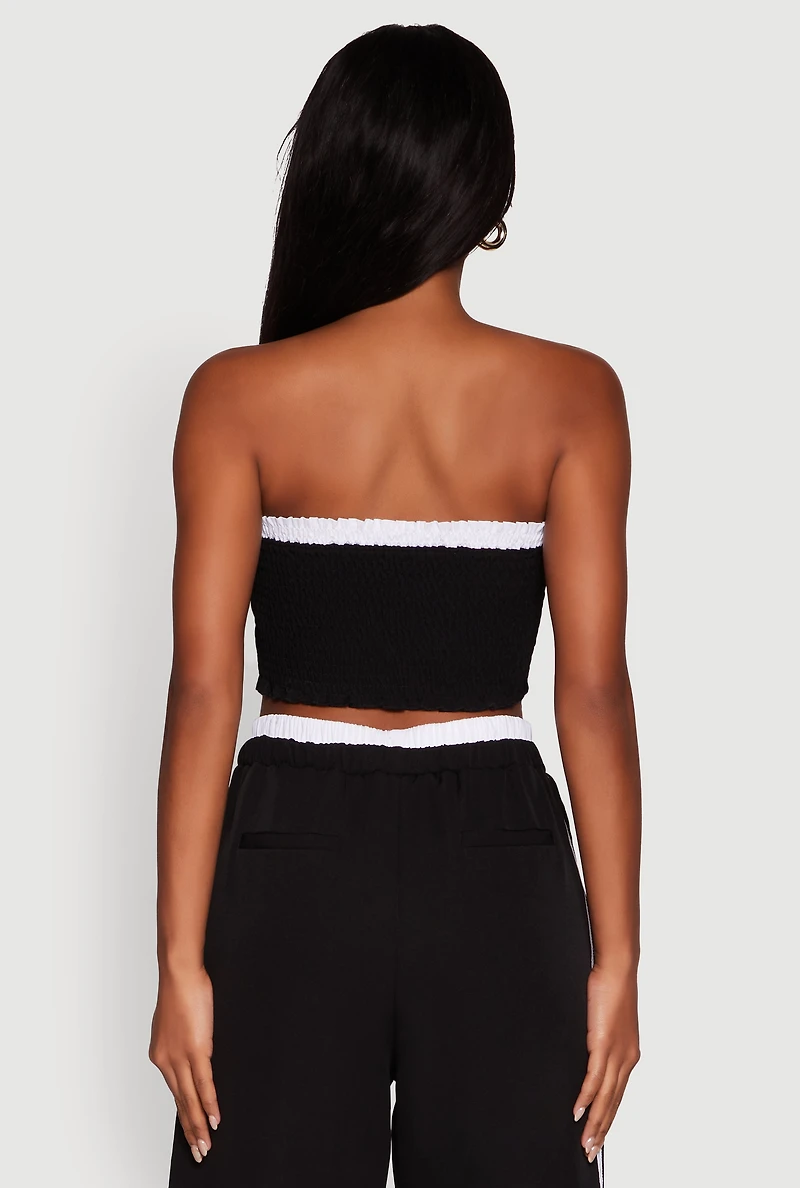 Womens Varsity Stripe Crop Tube Top, Black, Size S