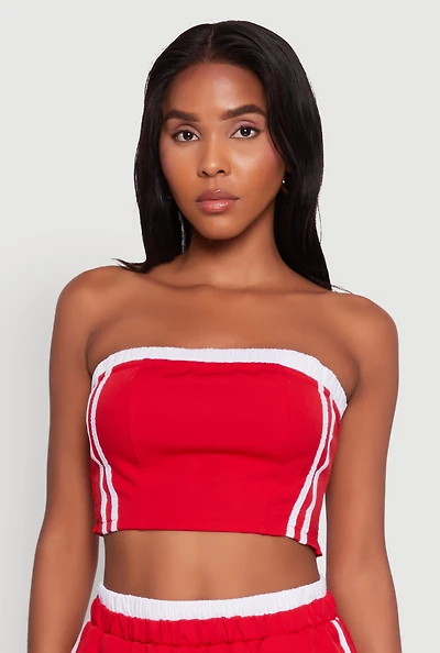 Womens Varsity Stripe Crop Tube Top, Red, Size M