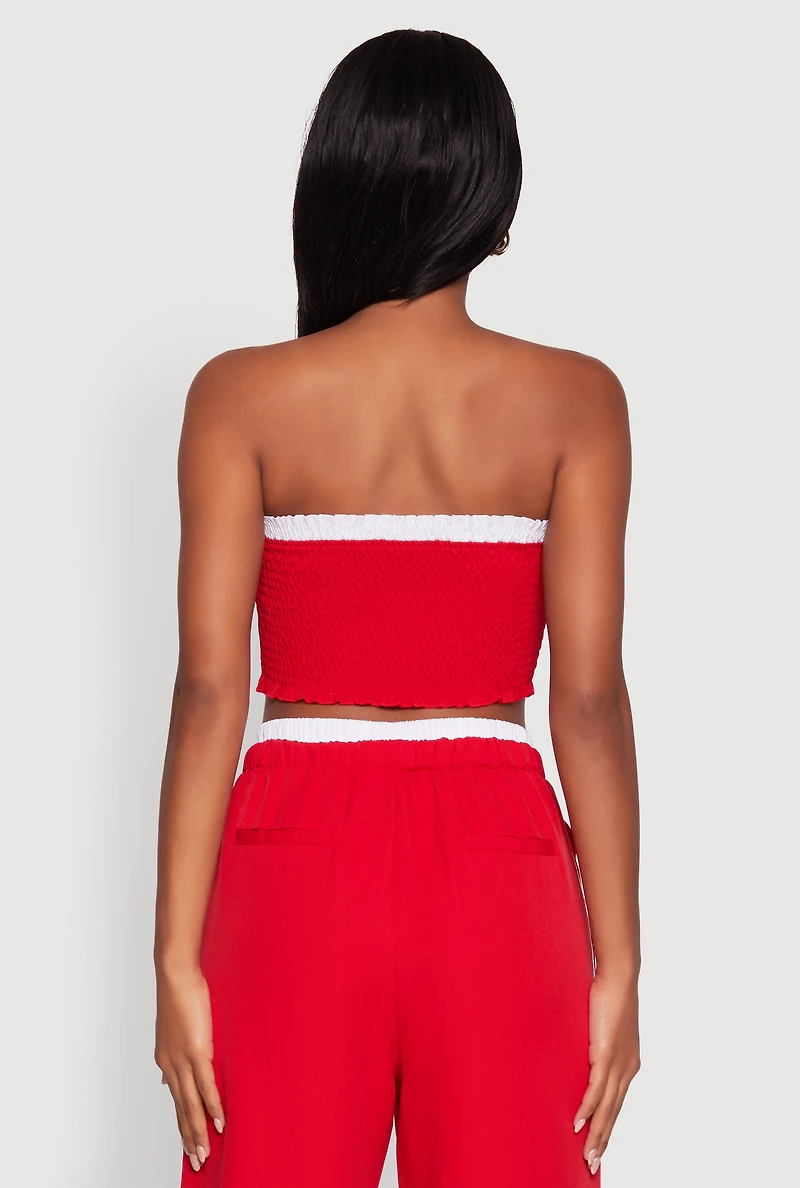 Womens Varsity Stripe Crop Tube Top, Red, Size S
