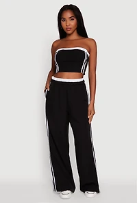 Womens Varsity Stripe Wide Leg Pants, Black, Size M