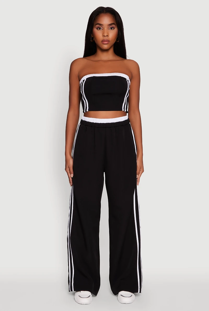 Womens Varsity Stripe Wide Leg Pants, Black, Size M