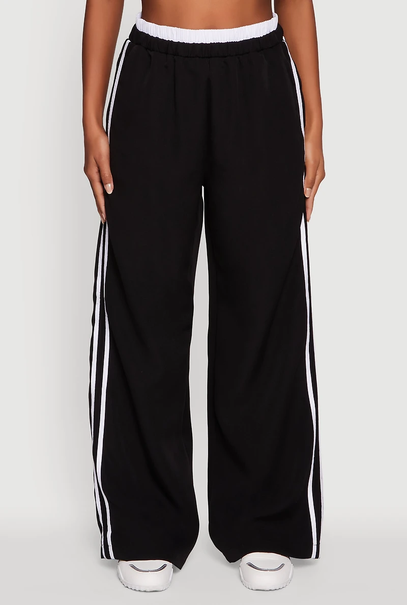 Womens Varsity Stripe Wide Leg Pants, Black, Size M