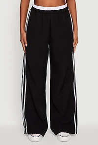 Womens Varsity Stripe Wide Leg Pants, Black, Size M