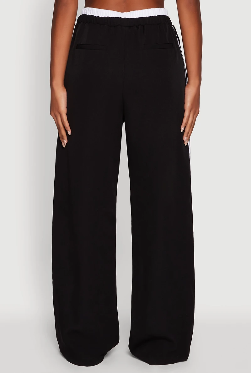 Womens Varsity Stripe Wide Leg Pants, Black, Size M