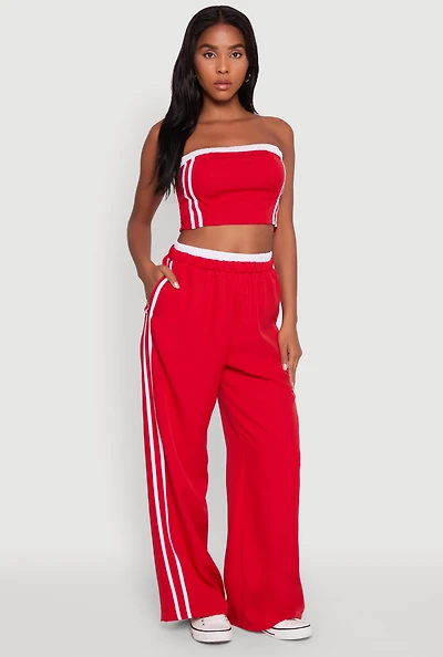 Womens Varsity Stripe Wide Leg Pants, Red, Size M