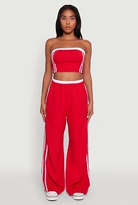 Womens Varsity Stripe Wide Leg Pants, Red, Size M