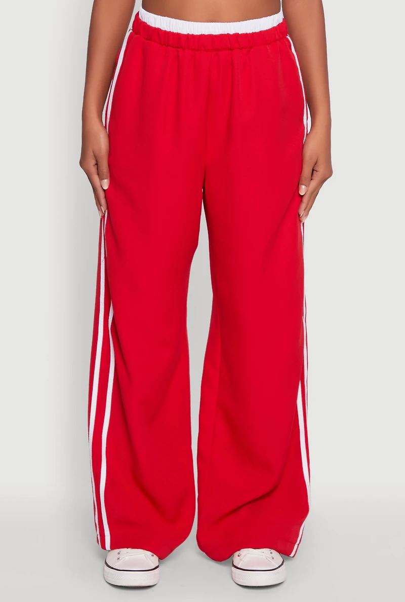 Womens Varsity Stripe Wide Leg Pants, Red, Size M
