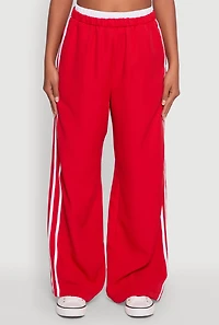 Womens Varsity Stripe Wide Leg Pants, Red, Size M