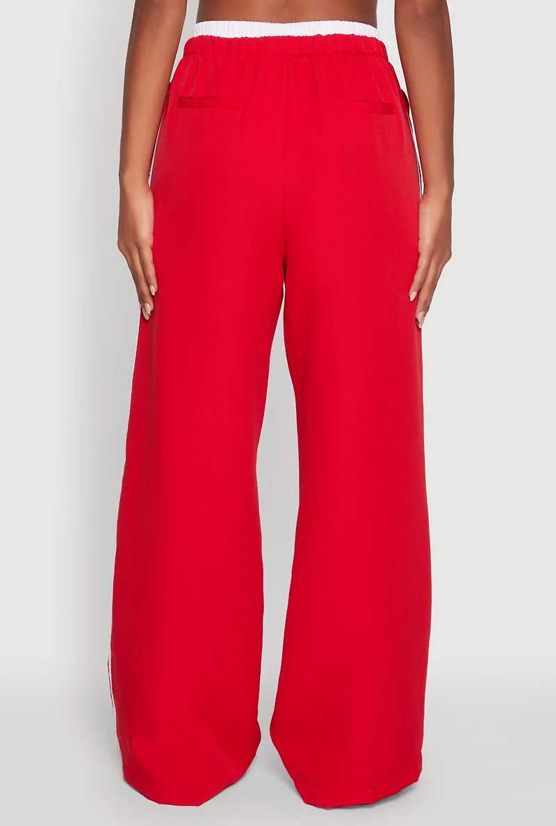 Womens Varsity Stripe Wide Leg Pants, Red, Size M
