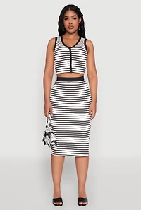 Striped V Neck Button Front Crop Top