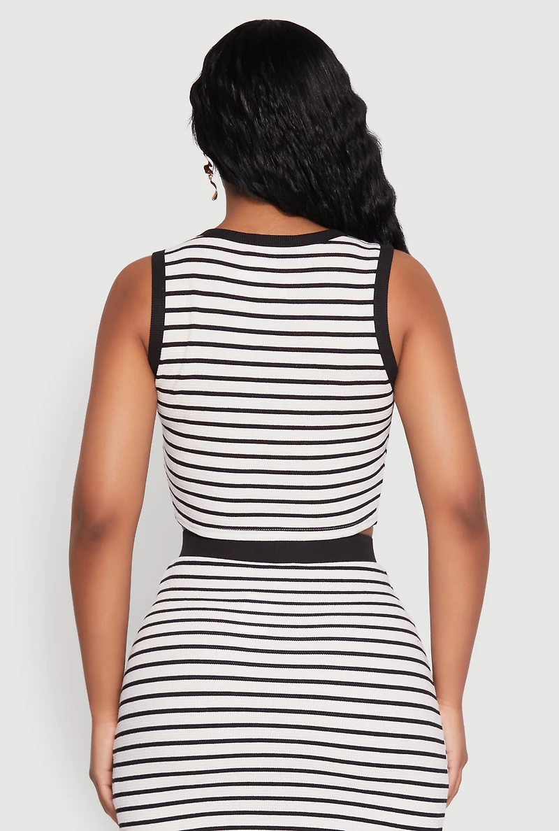 Striped V Neck Button Front Crop Top