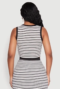 Striped V Neck Button Front Crop Top