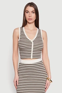 Womens Striped V Neck Button Front Crop Top, Multi, Size M