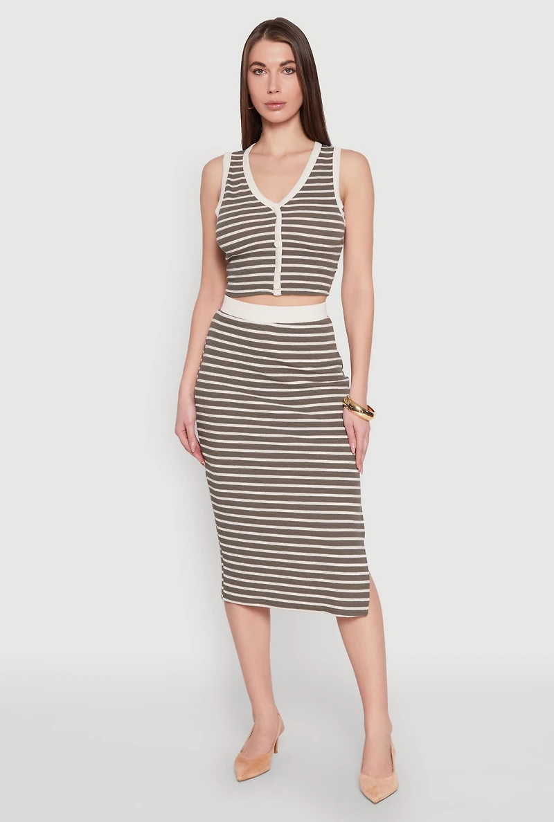 Womens Striped V Neck Button Front Crop Top, Multi,