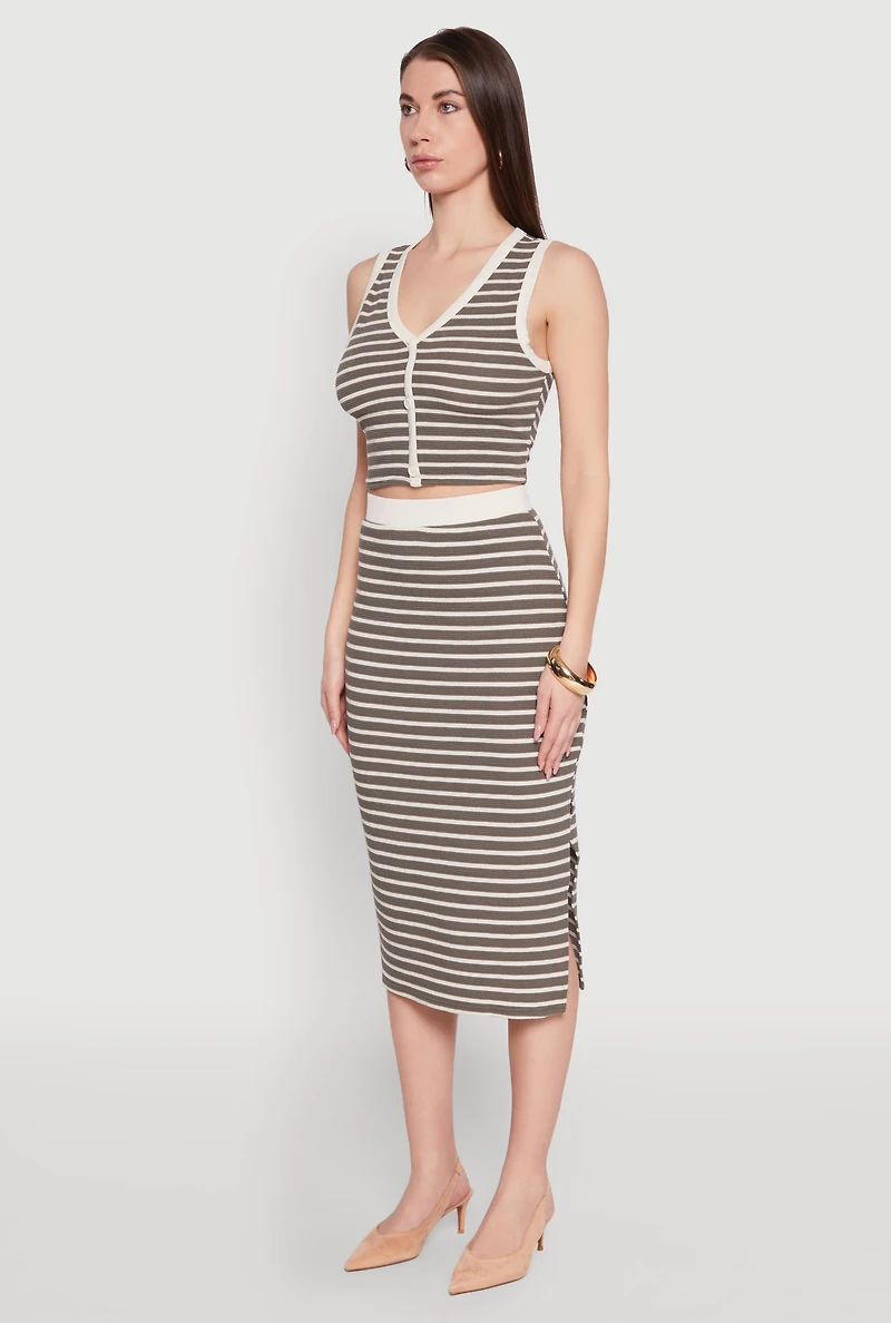 Womens Striped V Neck Button Front Crop Top, Multi,