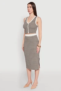 Womens Striped V Neck Button Front Crop Top, Multi,