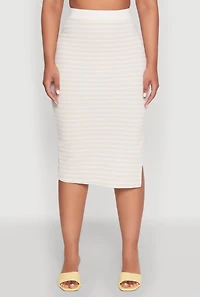 Womens Striped Midi Skirt, Khaki, Size XL