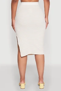 Womens Striped Midi Skirt, Khaki, Size XL