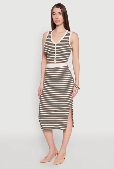 Womens Striped Midi Skirt, Multi, Size M