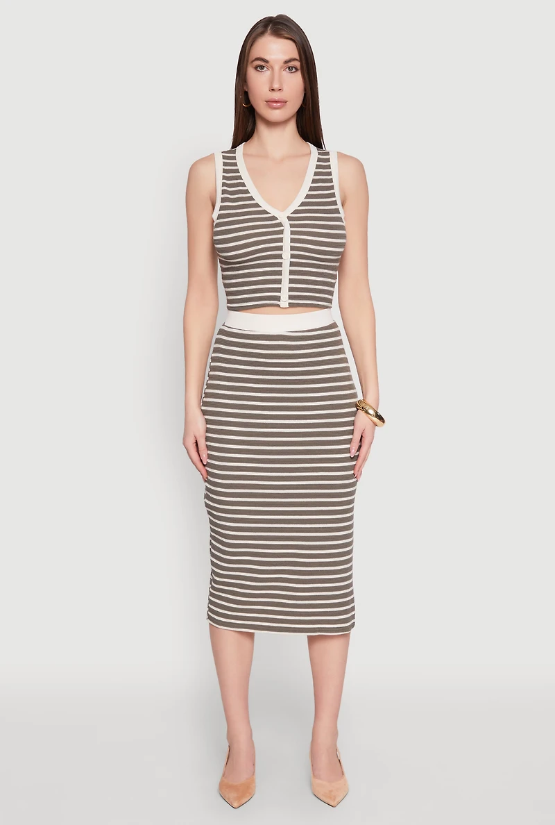 Womens Striped Midi Skirt, Multi, Size L