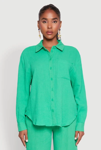 Womens Gauze Knit Shirt, Green, Size S