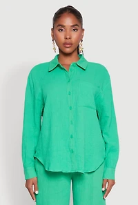Womens Gauze Knit Shirt, Green, Size S