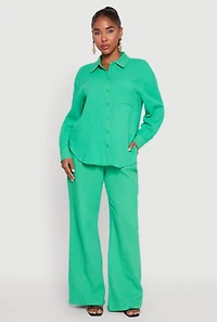 Womens Gauze Knit Shirt, Green, Size S