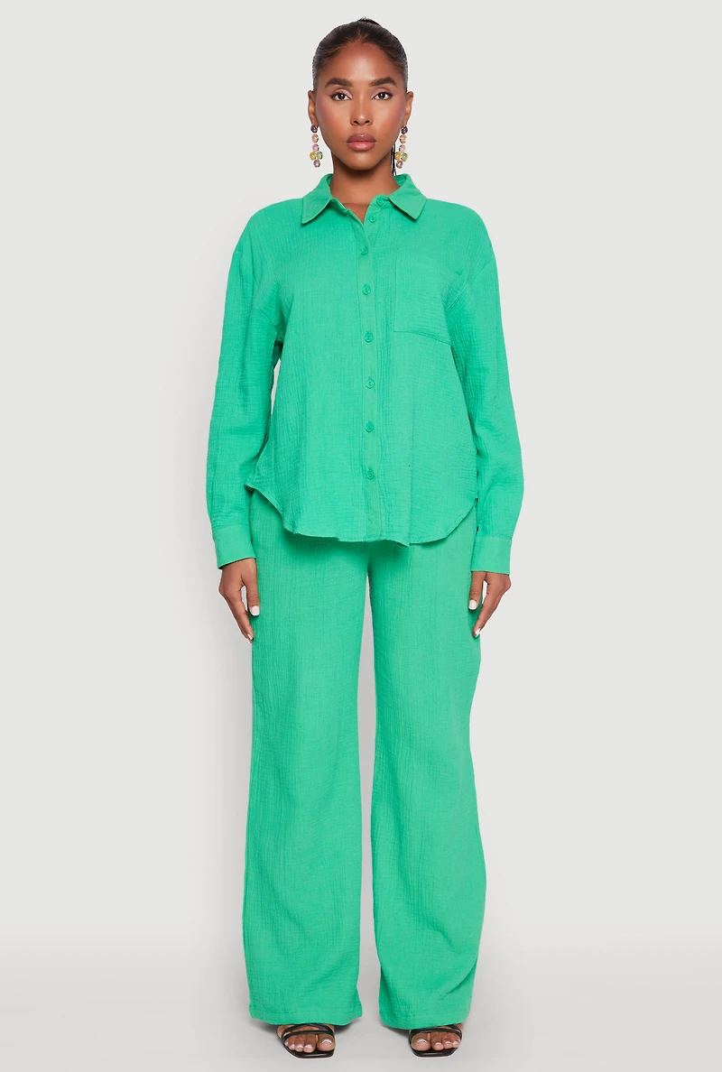 Womens Gauze Knit Shirt, Green, Size S