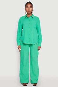 Womens Gauze Knit Shirt, Green, Size S