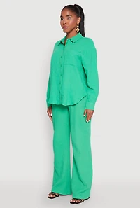 Womens Gauze Knit Shirt, Green, Size S