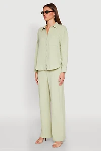 Womens Gauze Knit Shirt, Green, Size L