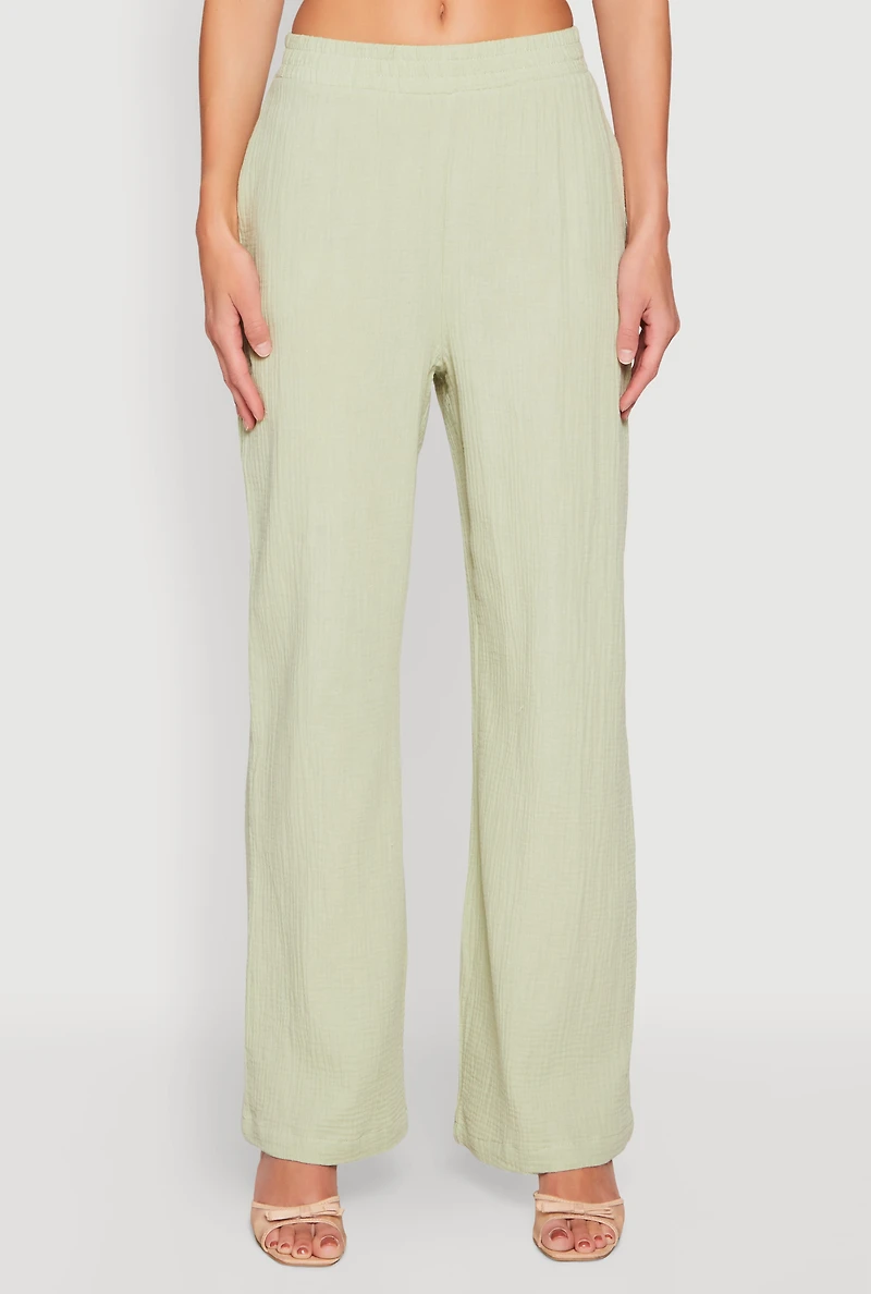 Womens Gauze Knit Pants, Green, Size L