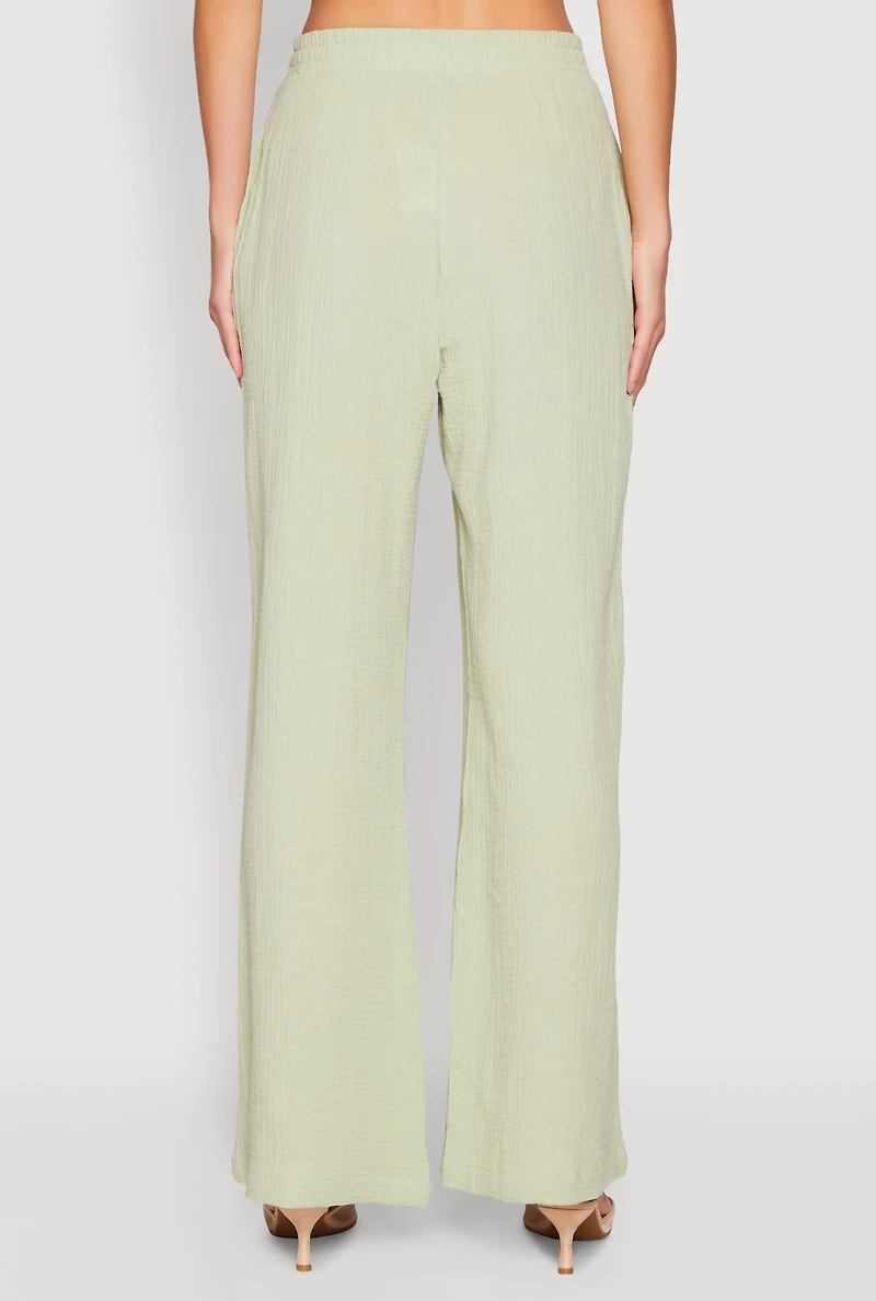 Womens Gauze Knit Pants, Green, Size L