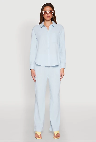 Womens Gauze Knit Pants, Blue,