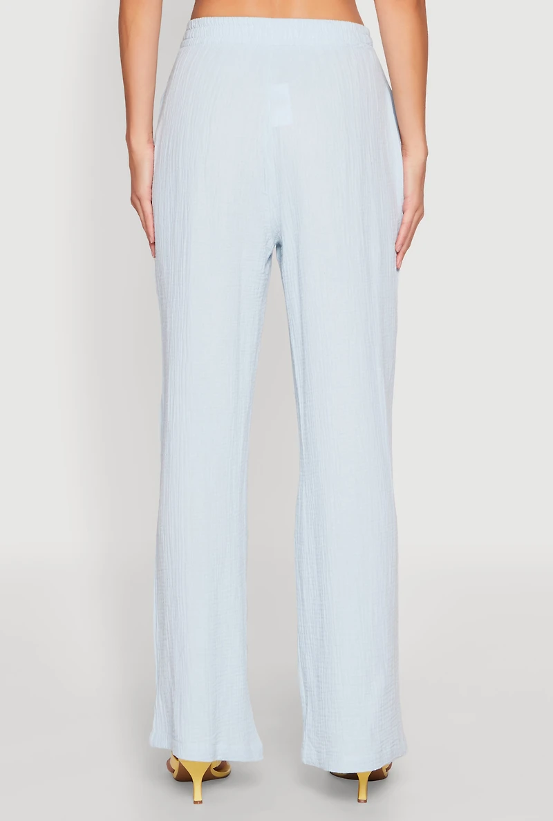 Womens Gauze Knit Pants, Blue,