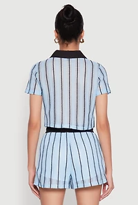 Womens Striped Crochet Crop Top, Blue, Size XL